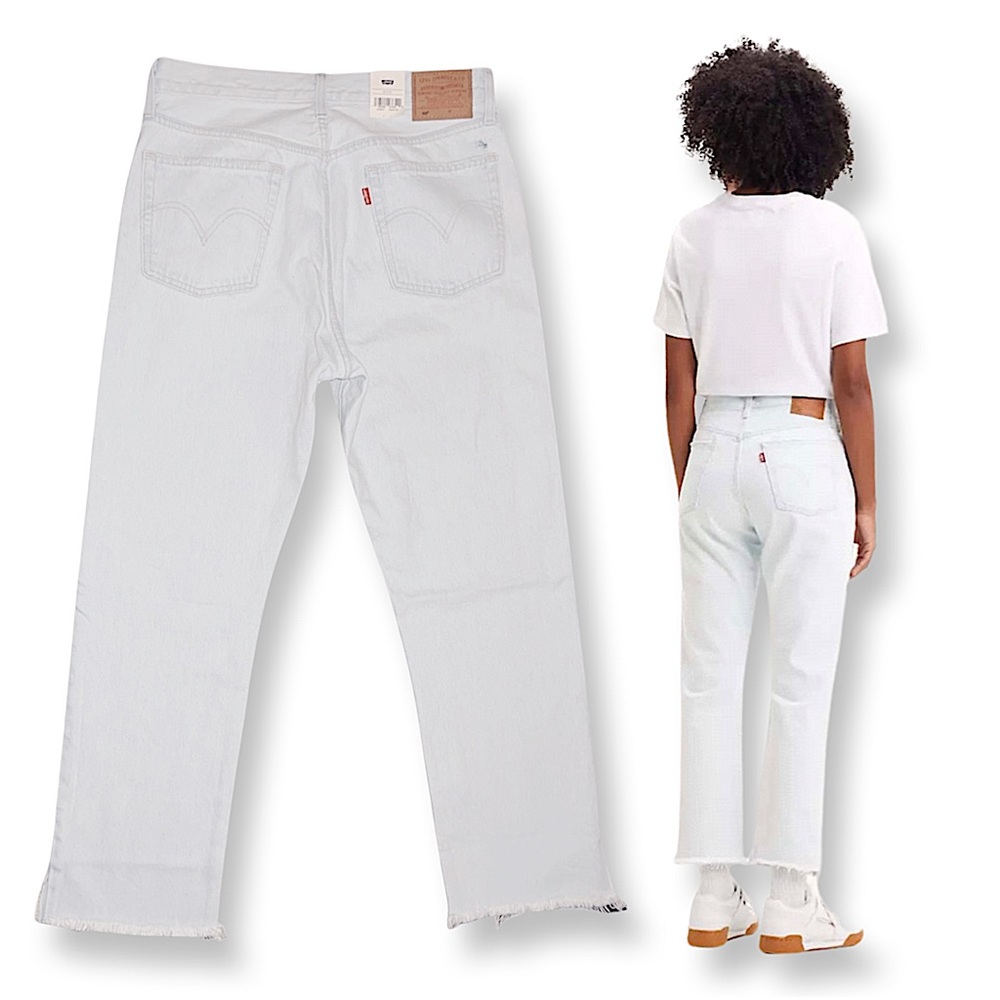 Levis Premium 501 Original Cropped Light Indigo - Blue - Picture 1 of 16